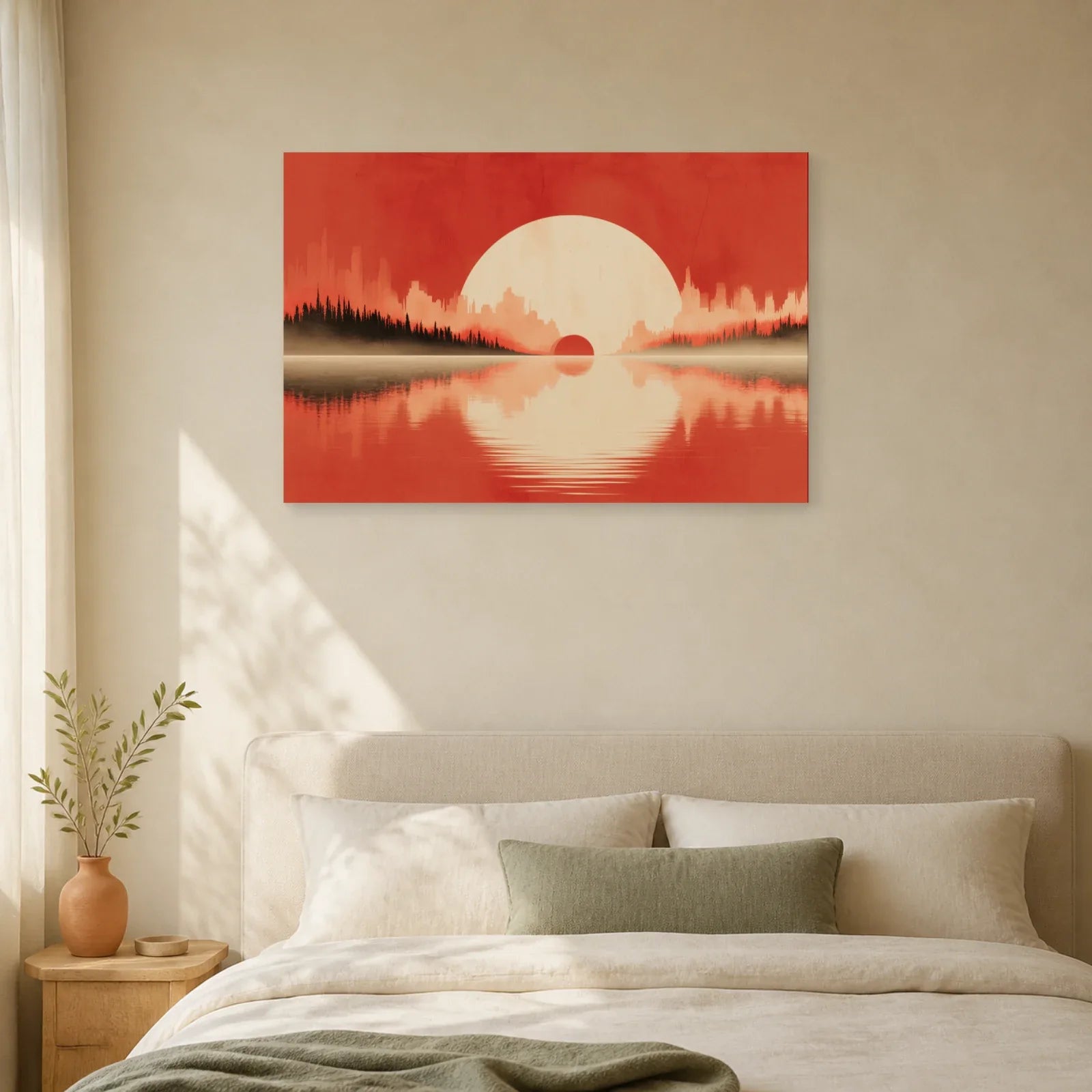 Tableau Horizon Marin Abstrait Terracotta 3 dans une chambre - Art Virtuoso