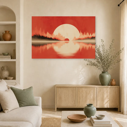 Tableau Horizon Marin Abstrait Terracotta 3 dans un salon - Art Virtuoso