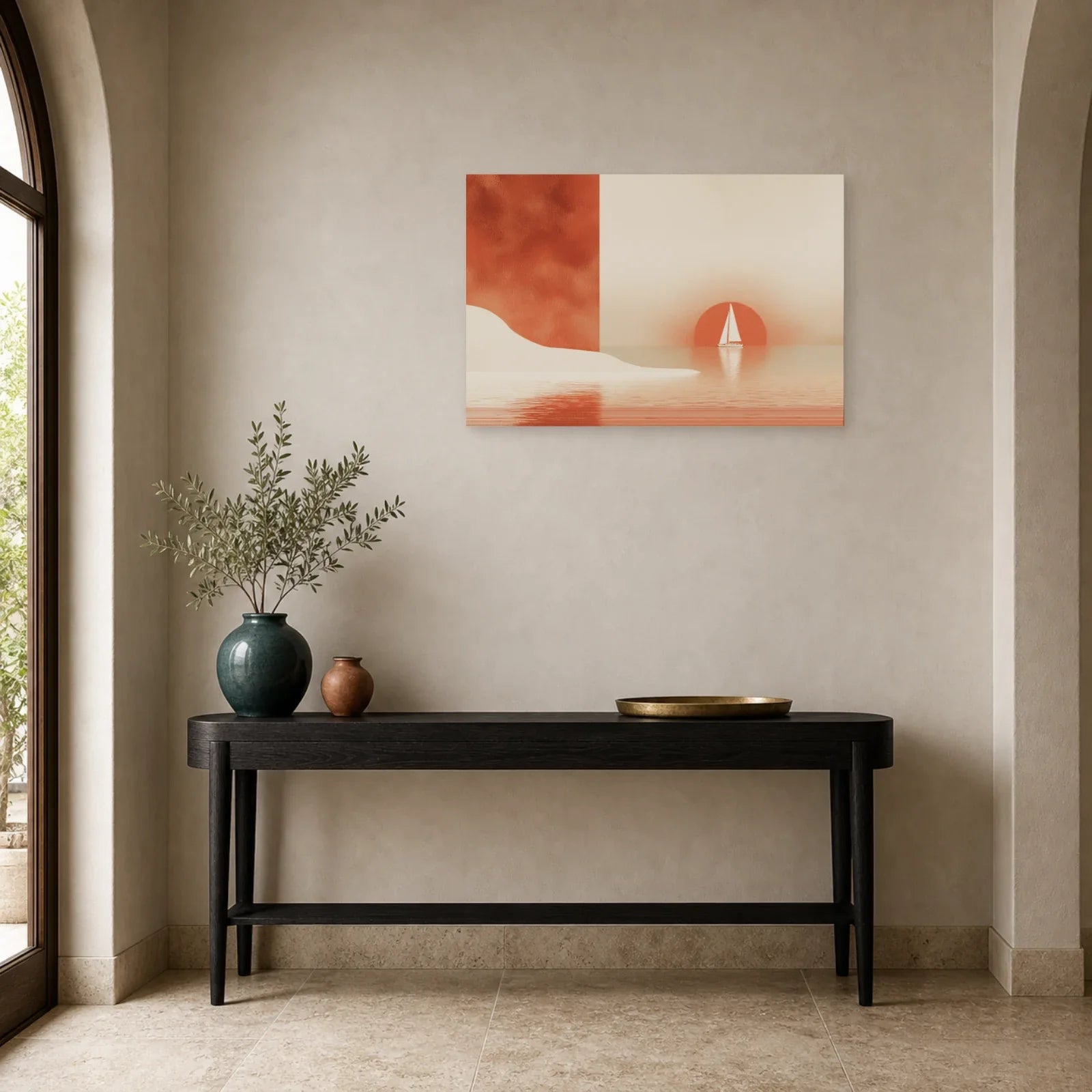 Tableau Horizon Marin Terracotta dans une entree ou un couloir - Art Virtuoso