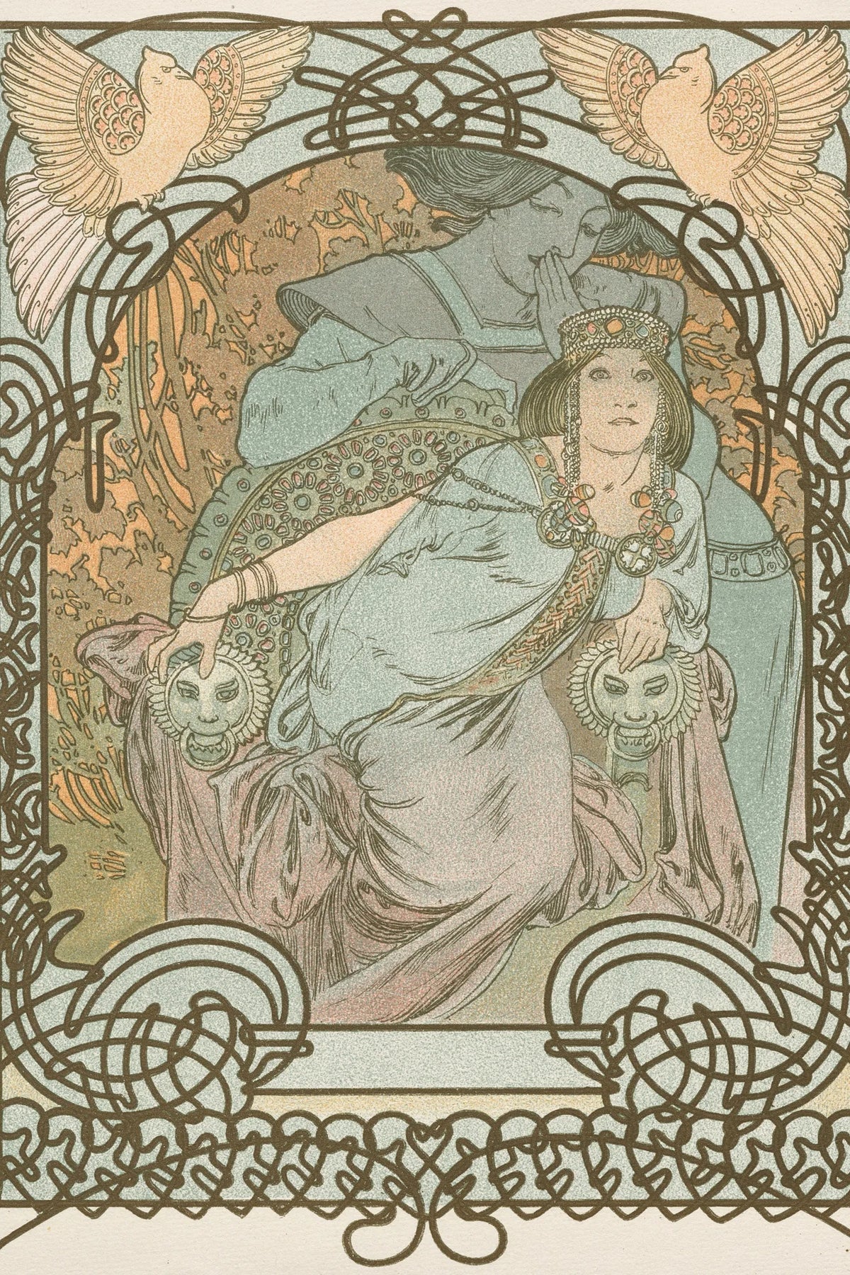 Ilsée, Princesse de Tripoli d’Alphonse Mucha – la princesse Ilsée apparaît assise dans un décor de chouettes – format M