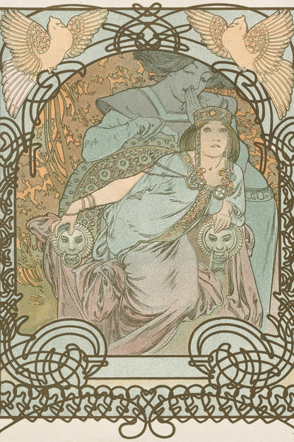 Ilsée, Princesse de Tripoli d’Alphonse Mucha – la princesse Ilsée apparaît assise dans un décor de chouettes – format XL
