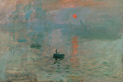 Reflet vermillon et barques d’Impression, soleil levant, taille M