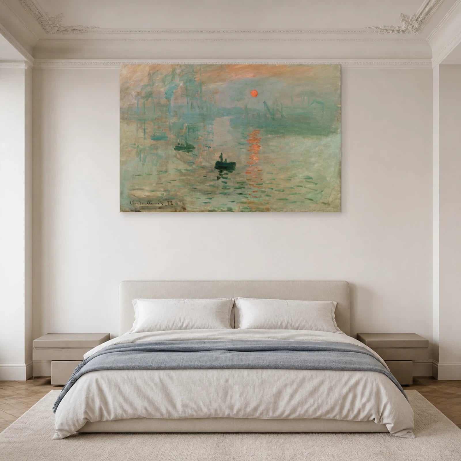 Tableau Impression, soleil levant – Claude Monet dans une chambre - Art Virtuoso