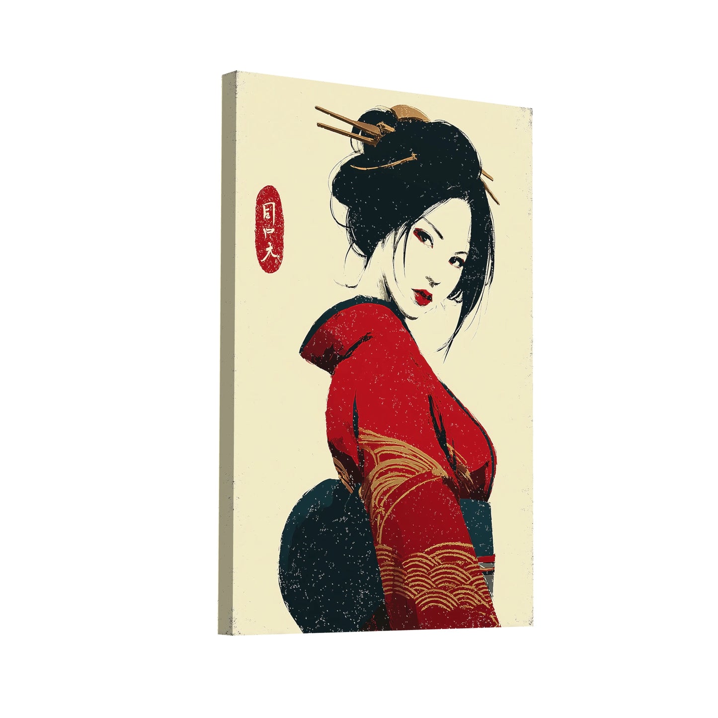 Product Hero 3D WebP Tableau Japonais Femme – Élégance Écarlate - Art Virtuoso