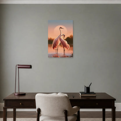 Tableau Japonais Rose aux Grues présenté dans un bureau - Art Virtuoso