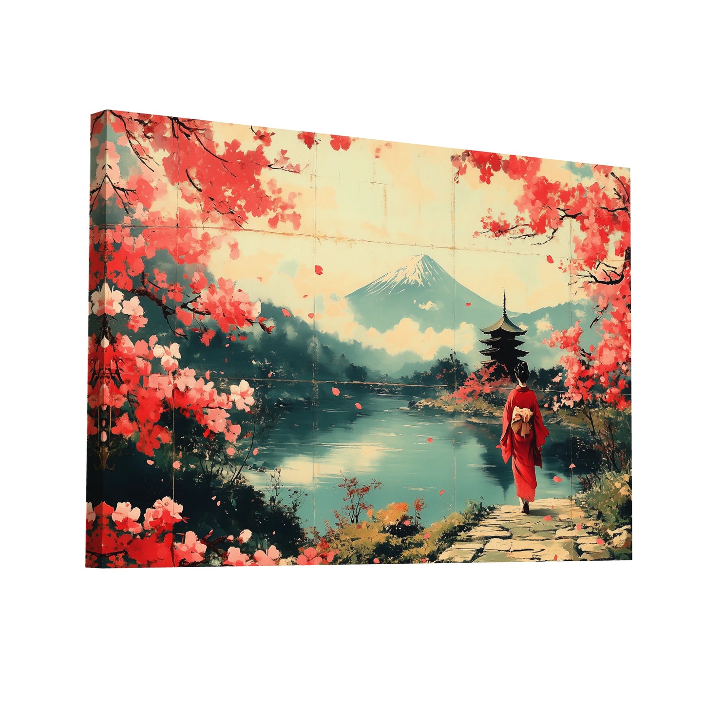 Product Hero 3D WebP Tableau Japonais Vintage : Hanami au Mont Fuji - Art Virtuoso