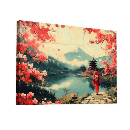 Product Hero 3D WebP Tableau Japonais Vintage : Hanami au Mont Fuji - Art Virtuoso
