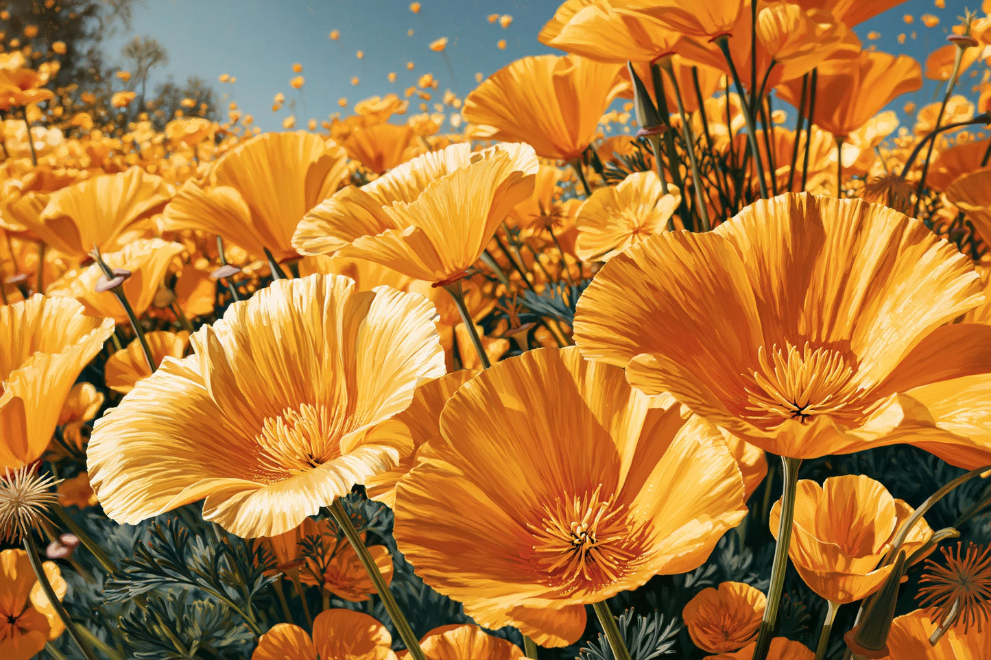 Jardin de fleurs jaune orangé sur toile horizontale M par Art Virtuoso