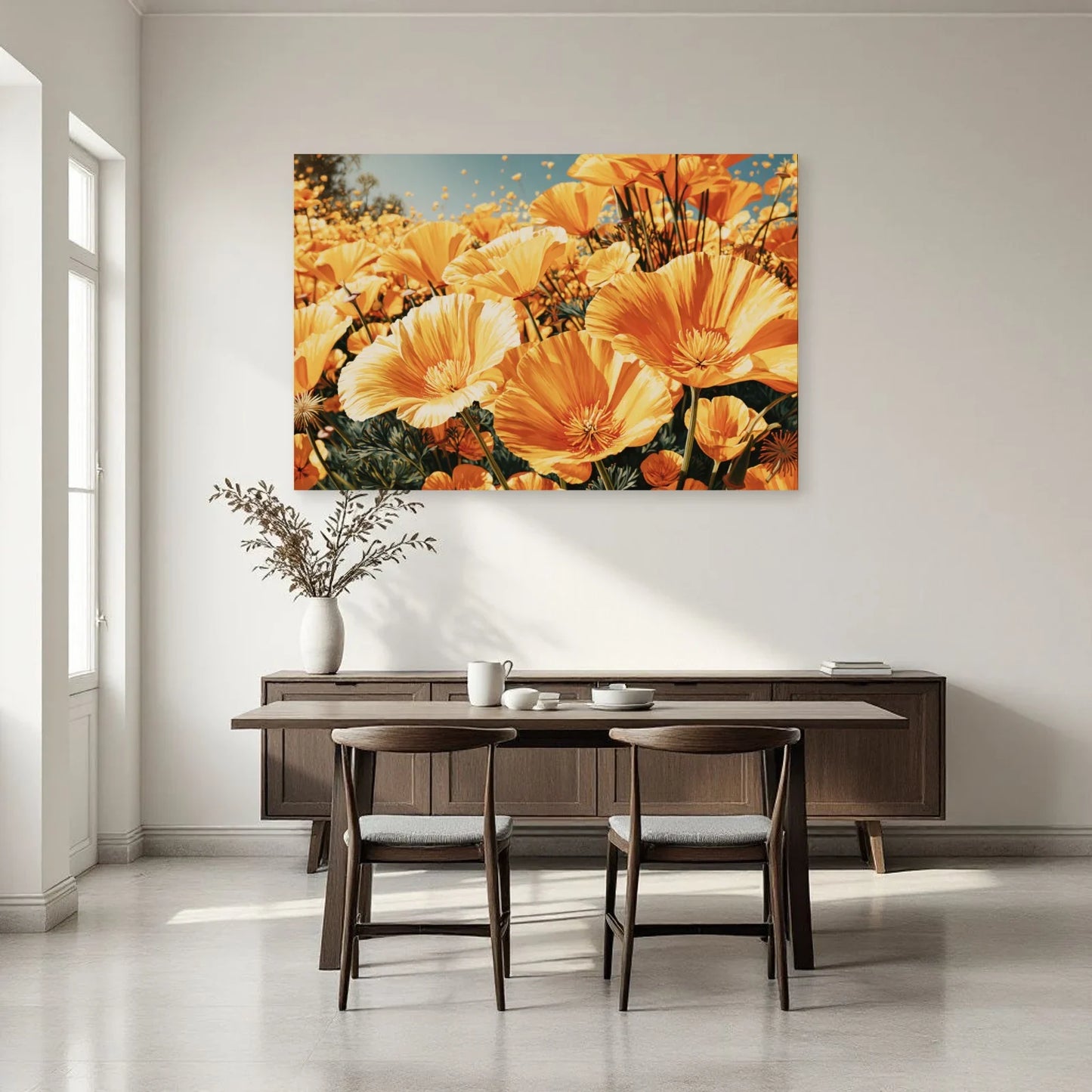 Jardin de fleurs jaunes dans une cuisine claire par Art Virtuoso