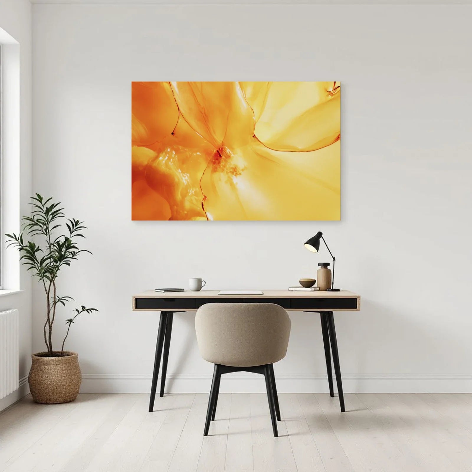 Tableau Color Field jaune citron dans un bureau créatif Art Virtuoso