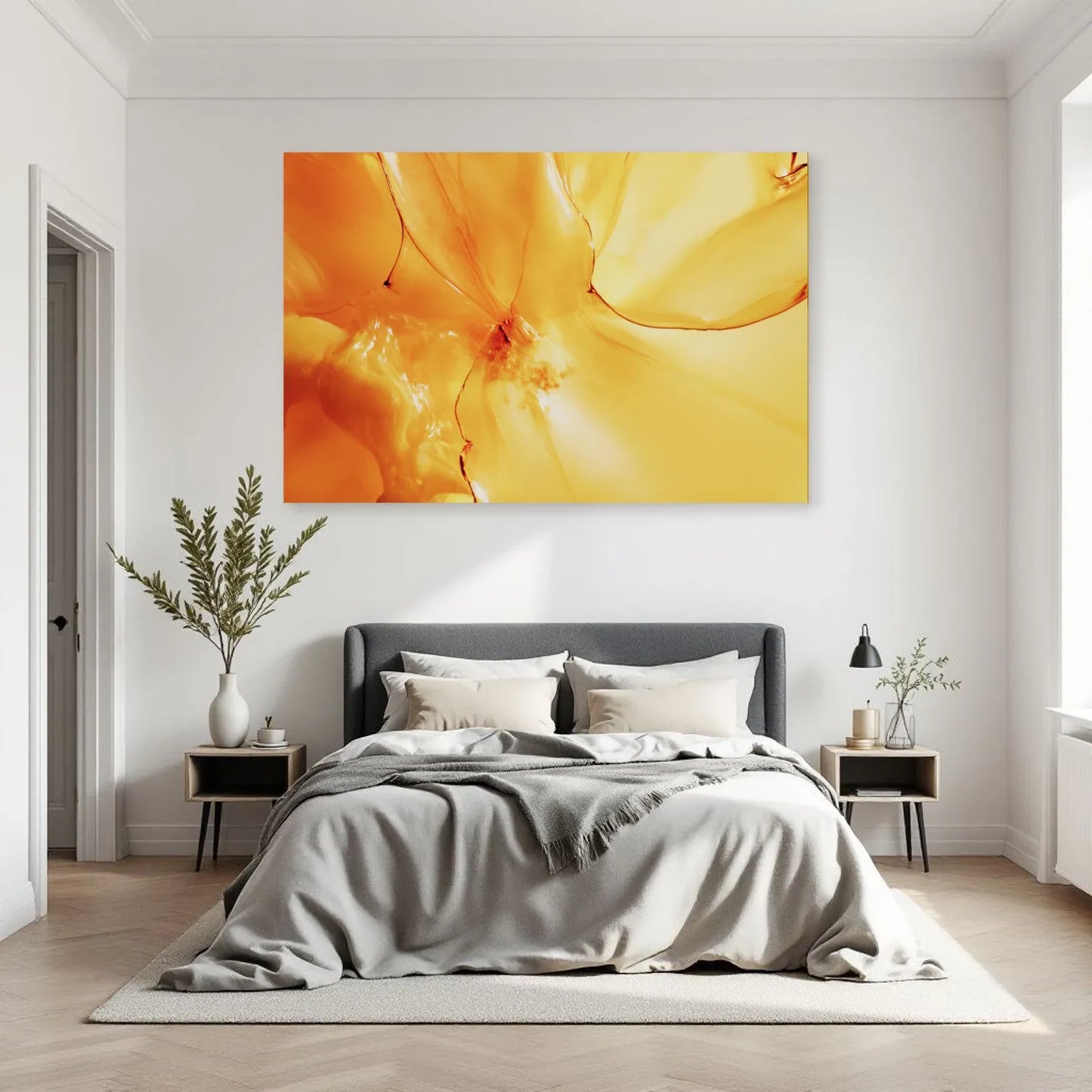 Tableau jaune citron lumineux dans une chambre minimaliste Art Virtuoso