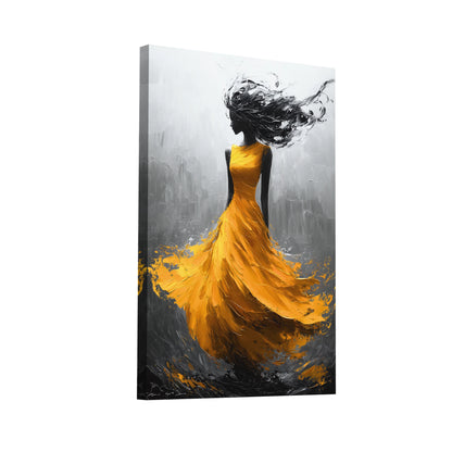 Product Hero 3D WebP Tableau Jaune Femme : Danse du Crépuscule - Art Virtuoso