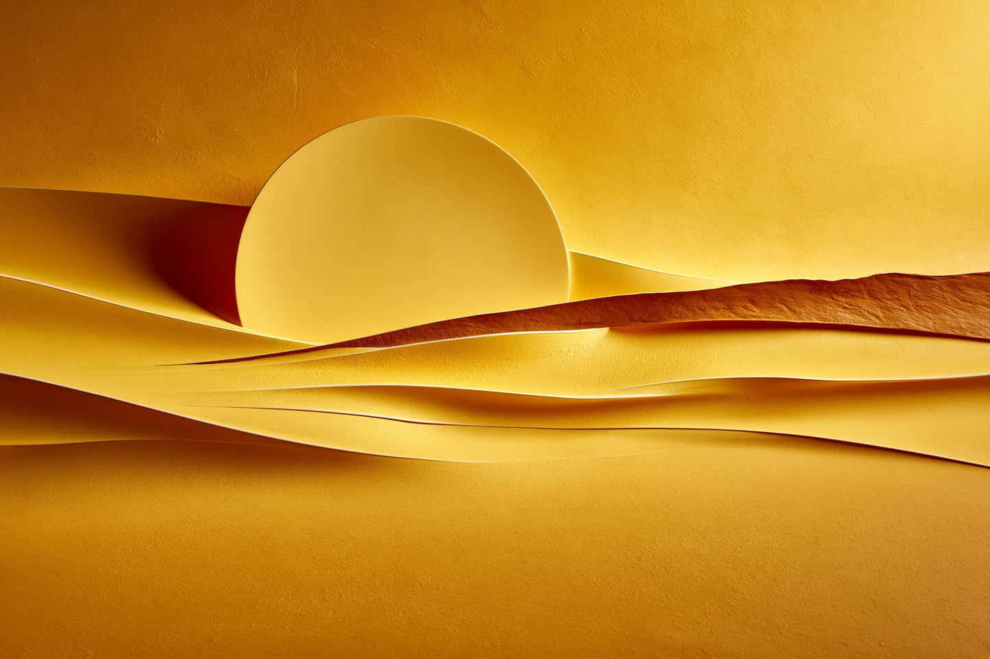 Tableau horizontal format L avec grand disque solaire sur dunes jaunes par Art Virtuoso