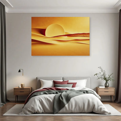 Tableau horizontal au soleil jaune exposé au-dessus d'un lit par Art Virtuoso