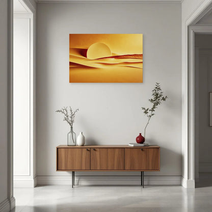 Tableau panoramique d'horizon jaune présenté dans une entrée moderne par Art Virtuoso