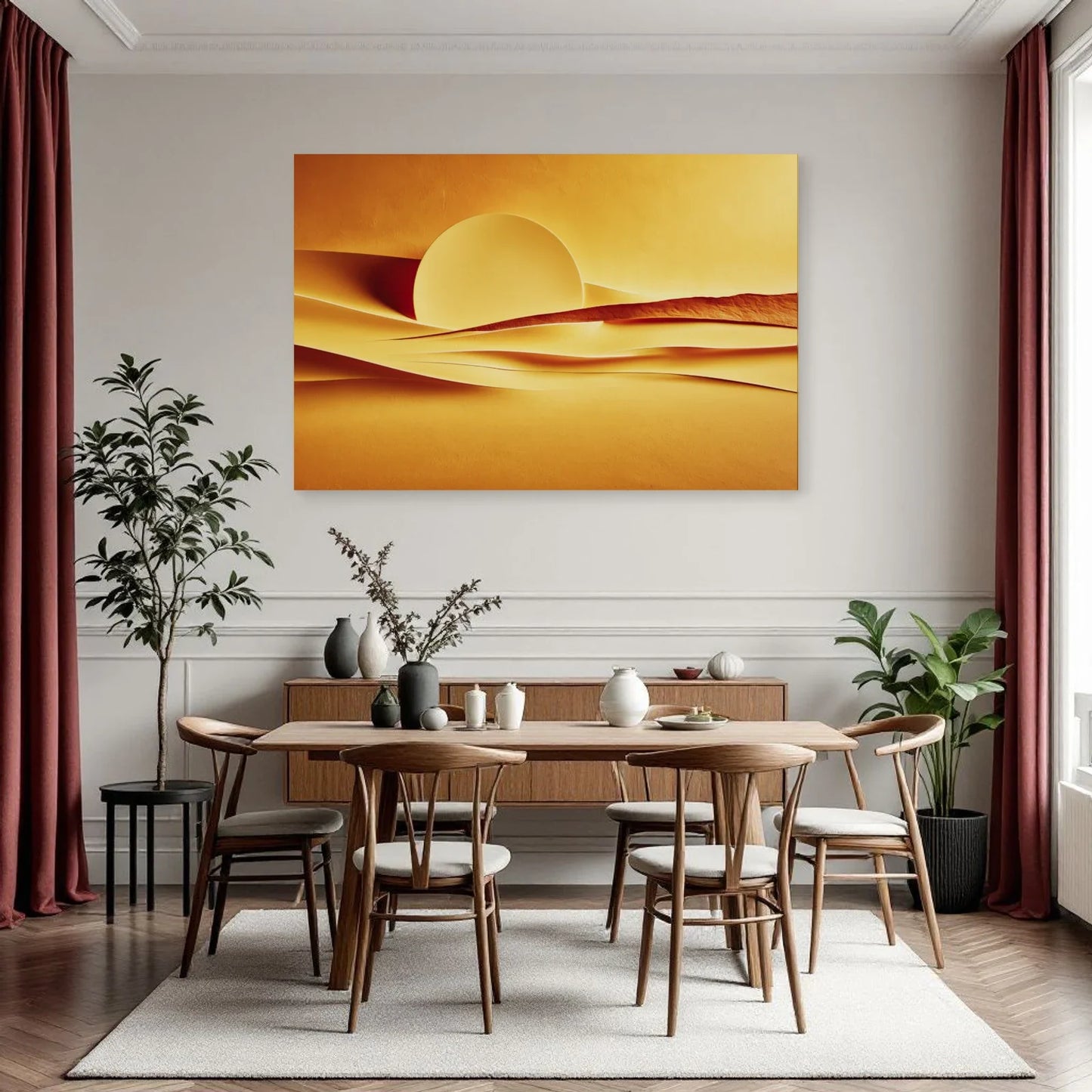 Composition solaire jaune installée dans une cuisine contemporaine lumineuse par Art Virtuoso
