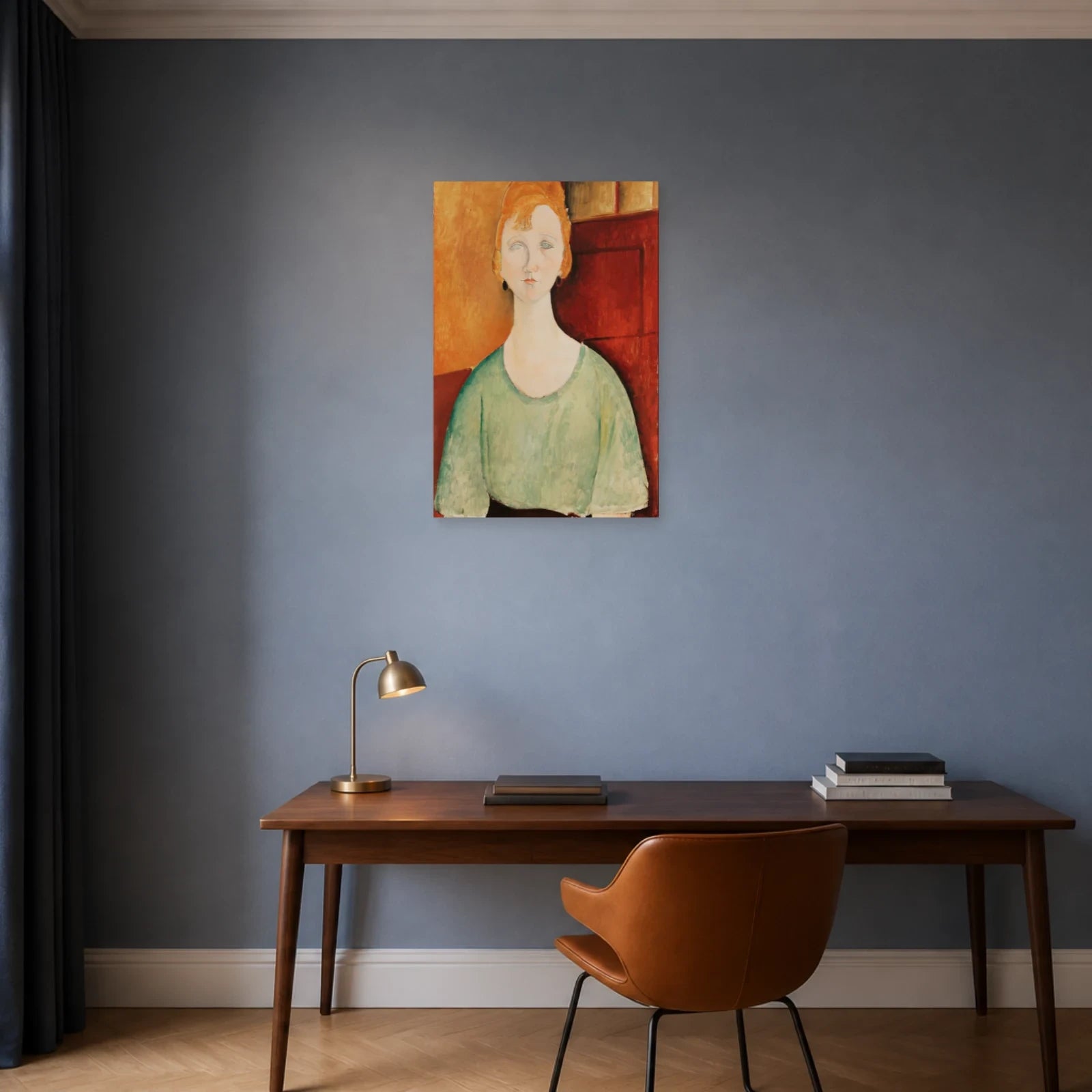 Tableau Jeune fille au chemisier vert – Amedeo Modigliani dans un bureau - Art Virtuoso
