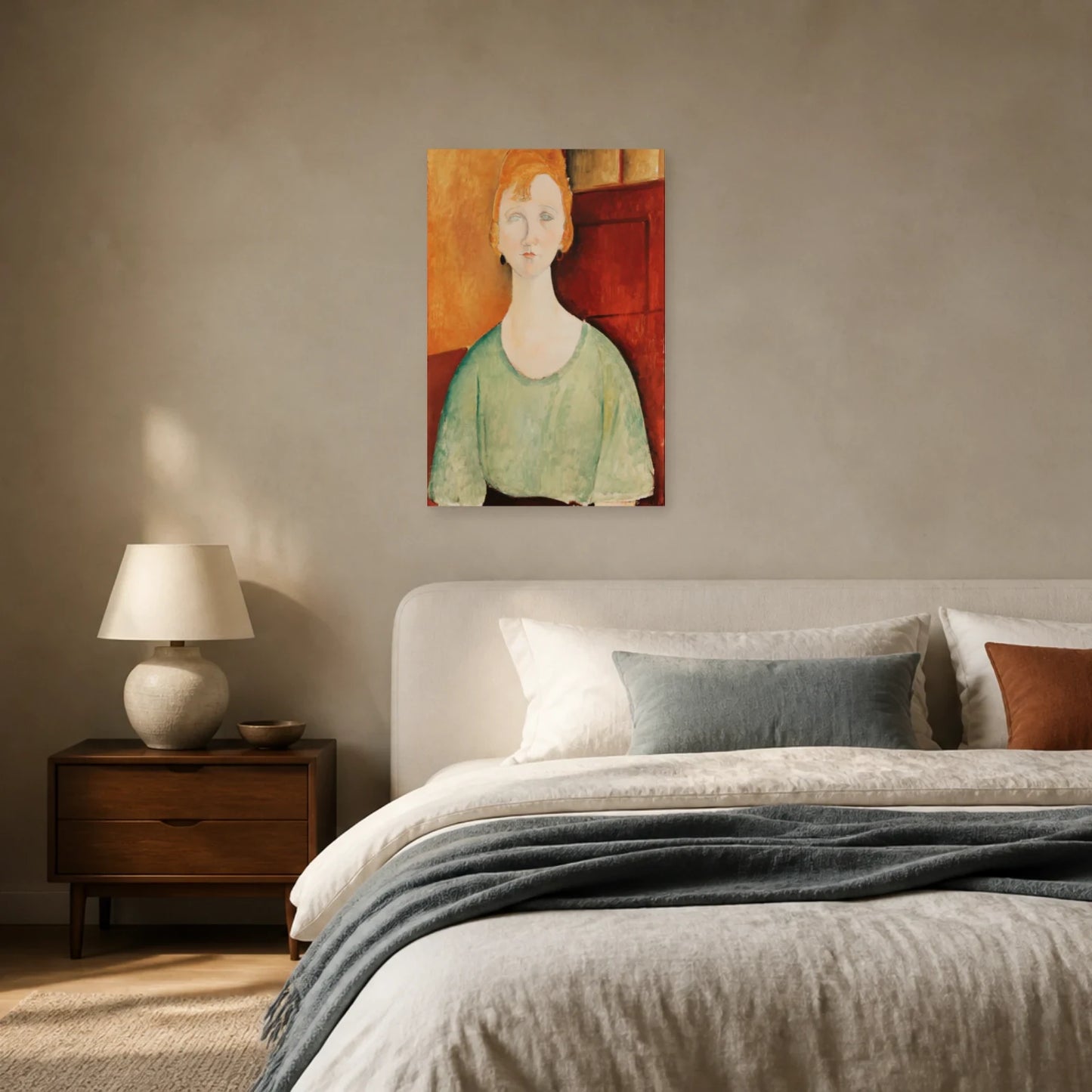 Tableau Jeune fille au chemisier vert – Amedeo Modigliani dans une chambre - Art Virtuoso