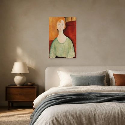 Tableau Jeune fille au chemisier vert – Amedeo Modigliani dans une chambre - Art Virtuoso