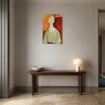 Tableau Jeune fille au chemisier vert – Amedeo Modigliani dans une entrée ou un couloir - Art Virtuoso