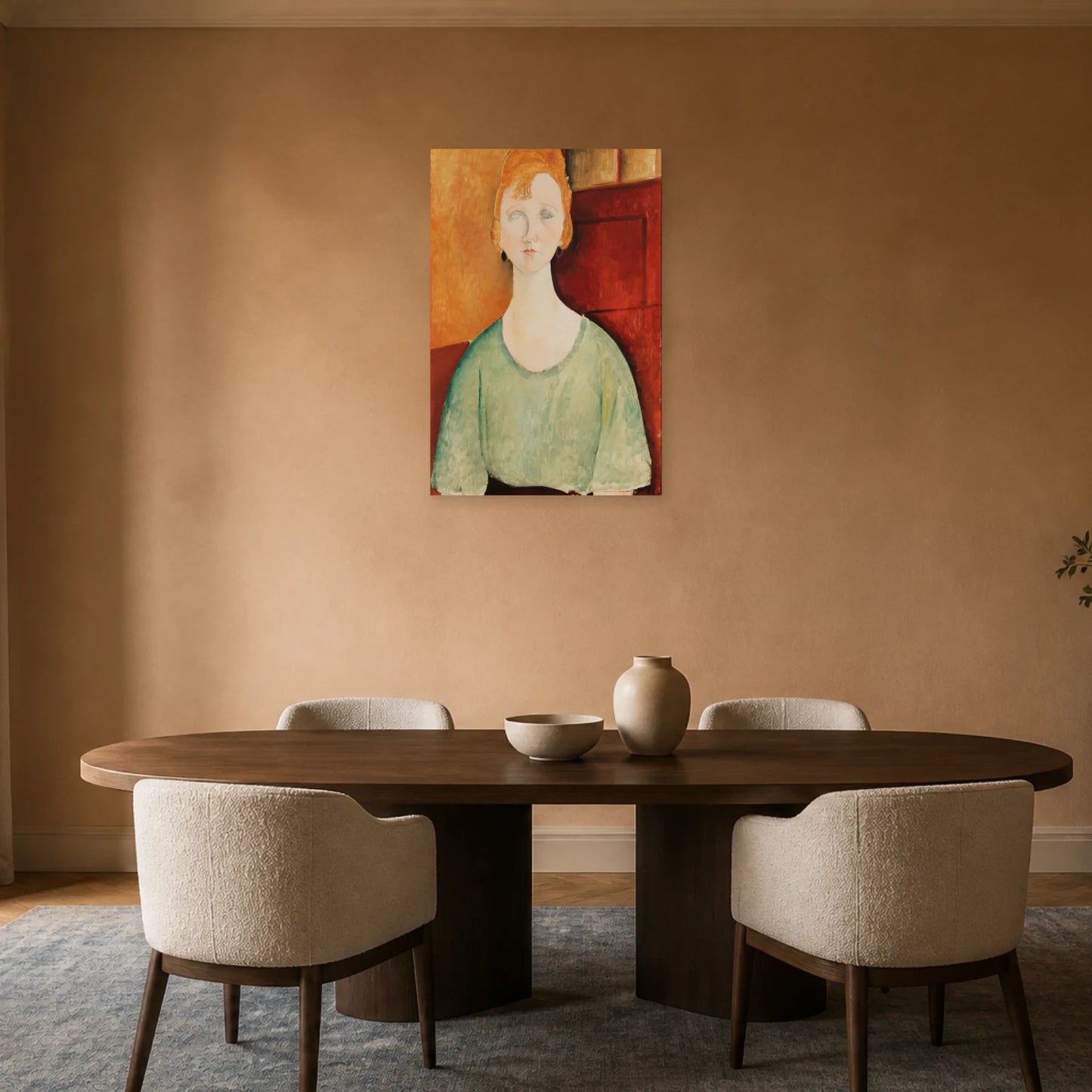 Tableau Jeune fille au chemisier vert – Amedeo Modigliani dans une salle à manger - Art Virtuoso