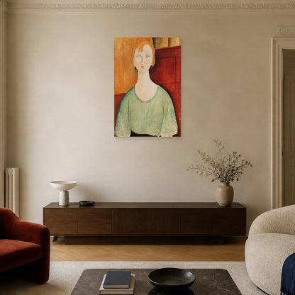 Tableau Jeune fille au chemisier vert – Amedeo Modigliani dans un salon - Art Virtuoso