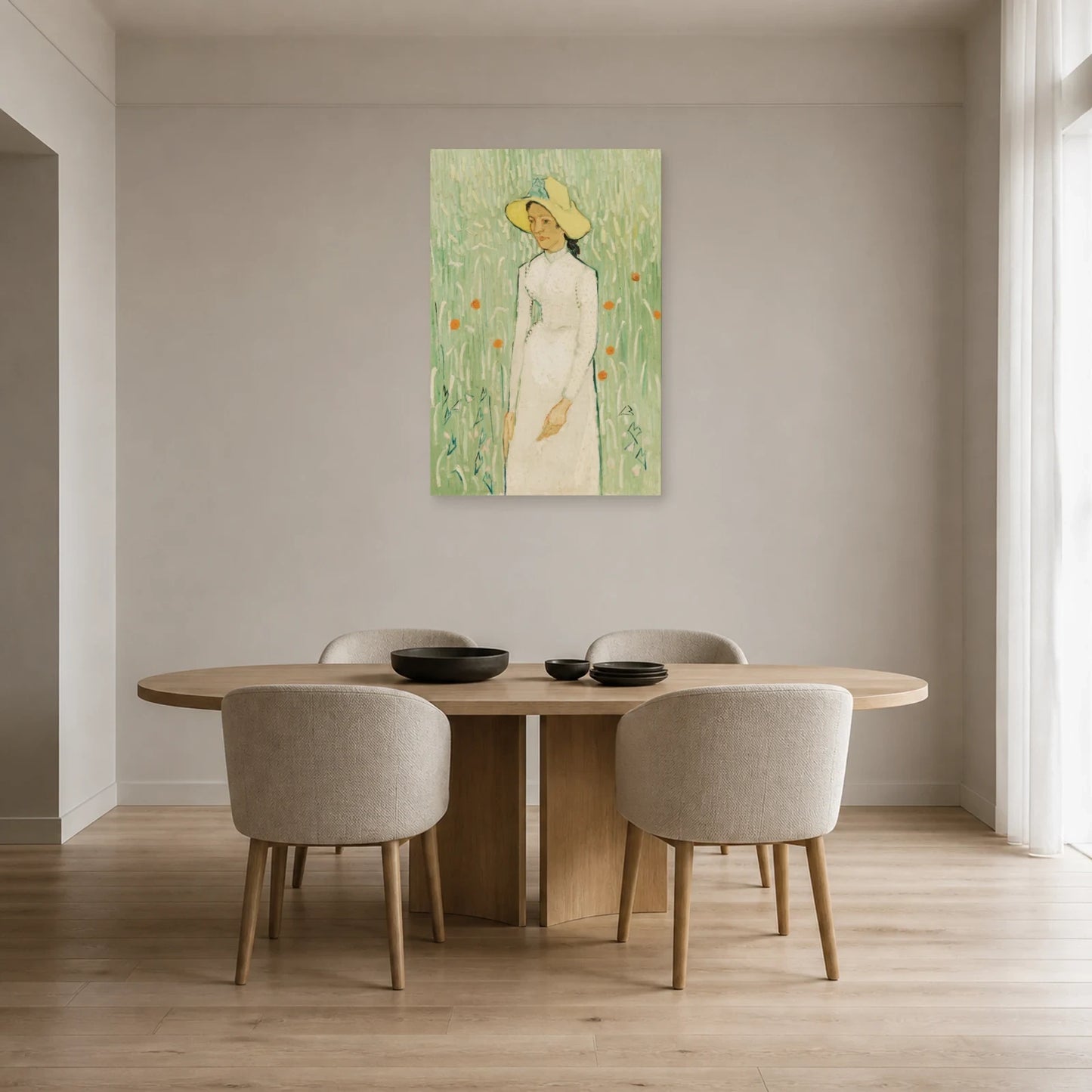 Tableau Jeune fille en blanc – Vincent van Gogh dans une salle à manger - Art Virtuoso