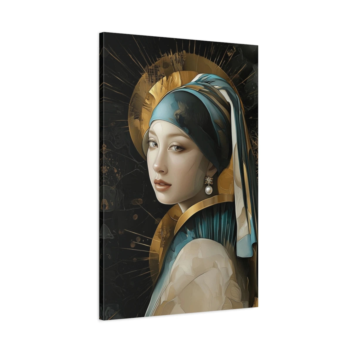 Vue 3D de côté du tableau Jeune Fille à la perle Art Déco