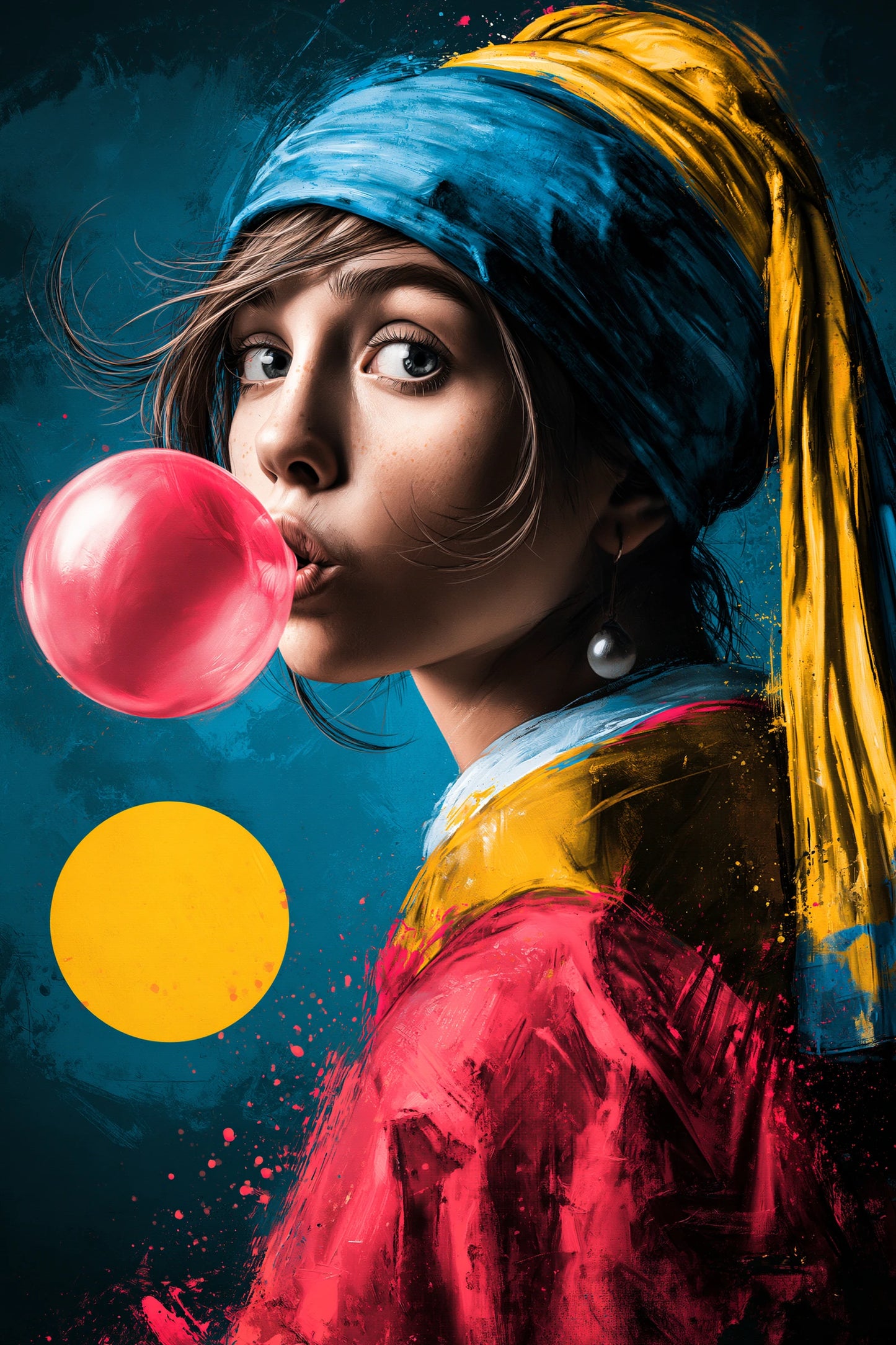 Jeune Fille à la perle pop avec disque jaune, format M