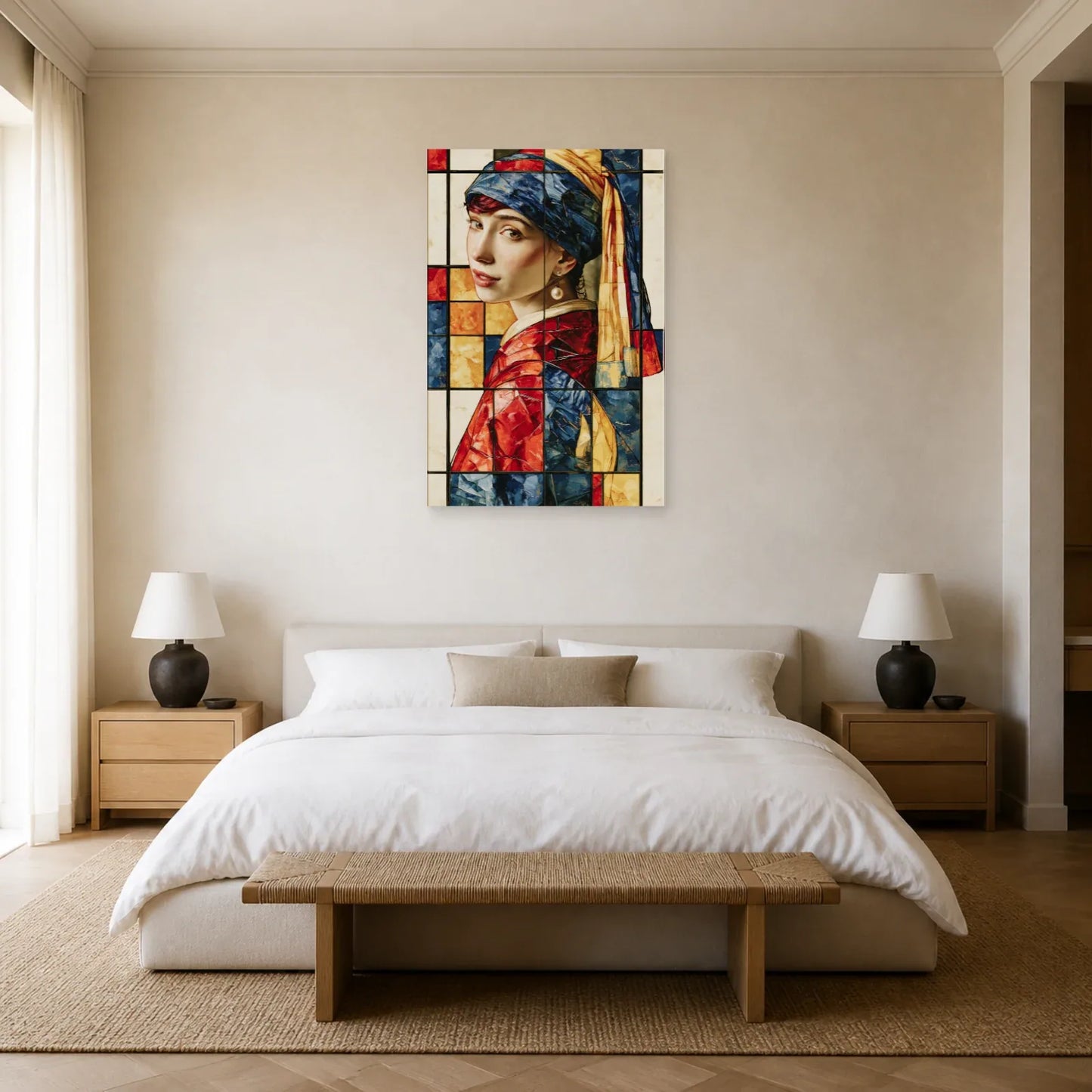 Jeune Fille à la perle colorée dans une chambre moderne