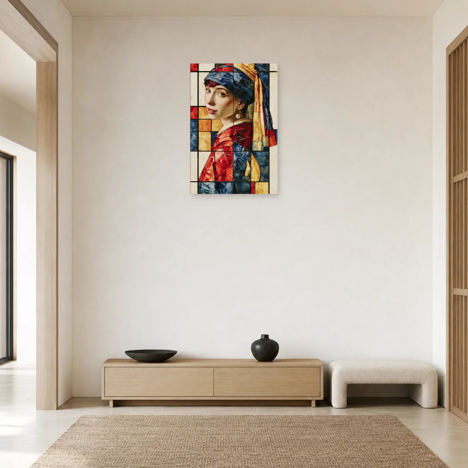 Tableau géométrique présenté dans une entrée blanche