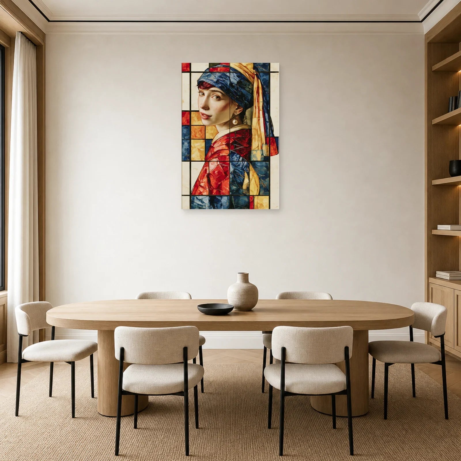 Portrait au turban bleu-jaune dans une salle à manger