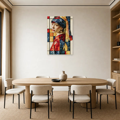 Portrait au turban bleu-jaune dans une salle à manger