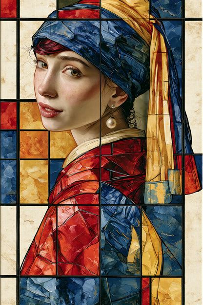 Portrait au turban bleu-jaune et grille noire, format S