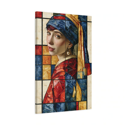 Vue 3D de côté du tableau Jeune Fille à la perle géométrique