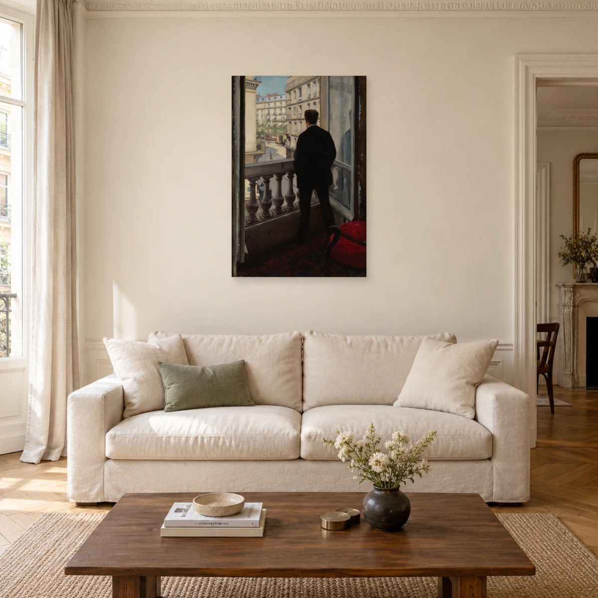 Tableau Jeune Homme à sa fenêtre de Caillebotte dans un salon - Art Virtuoso