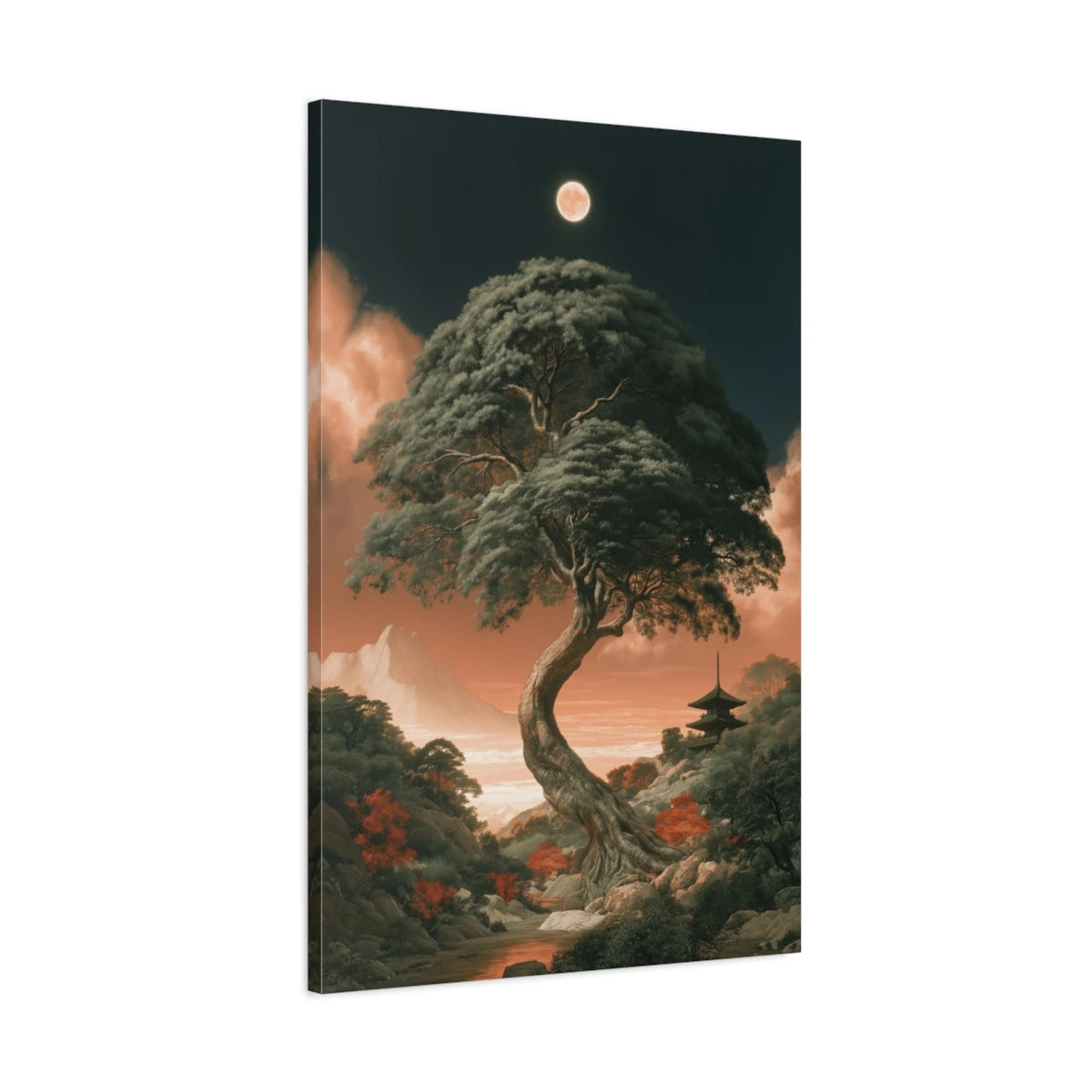 Tableau Jianmu Arbre Cosmique Chinois, vue latérale de la toile avec bords imprimés - Art Virtuoso