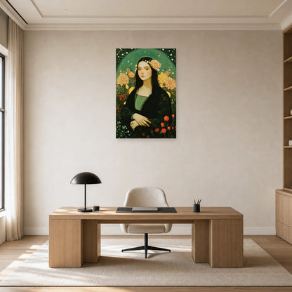 Portrait floral vert installé dans un bureau calme