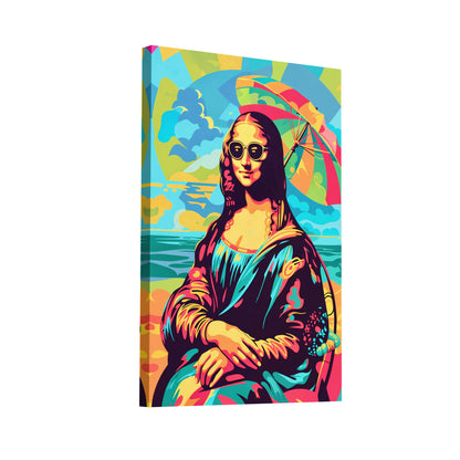 Product Hero 3D WebP Tableau Joconde Pop Art - Mona Lisa à la plage - Art Virtuoso
