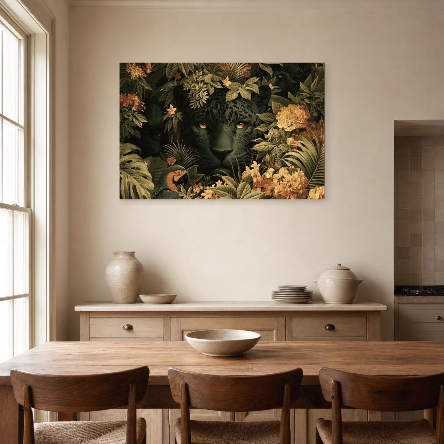 Tableau Jungle Animaux Cache-Cache dans une salle a manger lumineuse