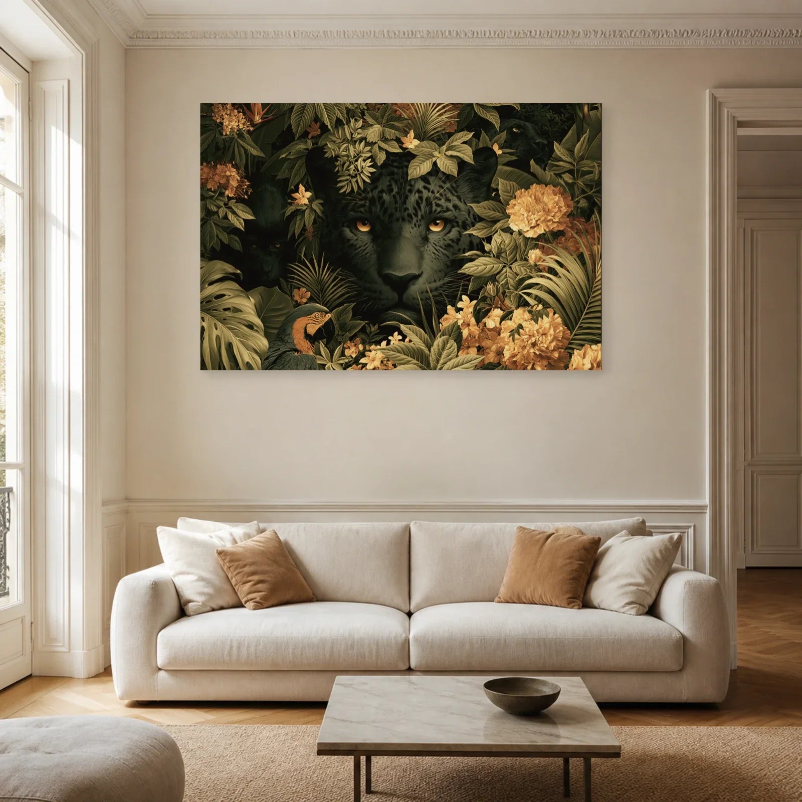 Tableau Jungle Animaux Cache-Cache dans un salon contemporain