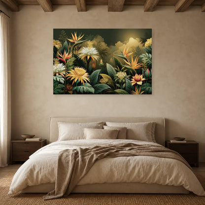 Tableau Jungle Art Naïf Fleurs Géantes dans une chambre apaisante