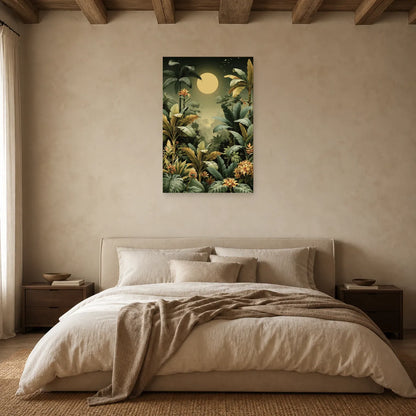Tableau Jungle Art Naïf Lune Verte dans une chambre apaisante