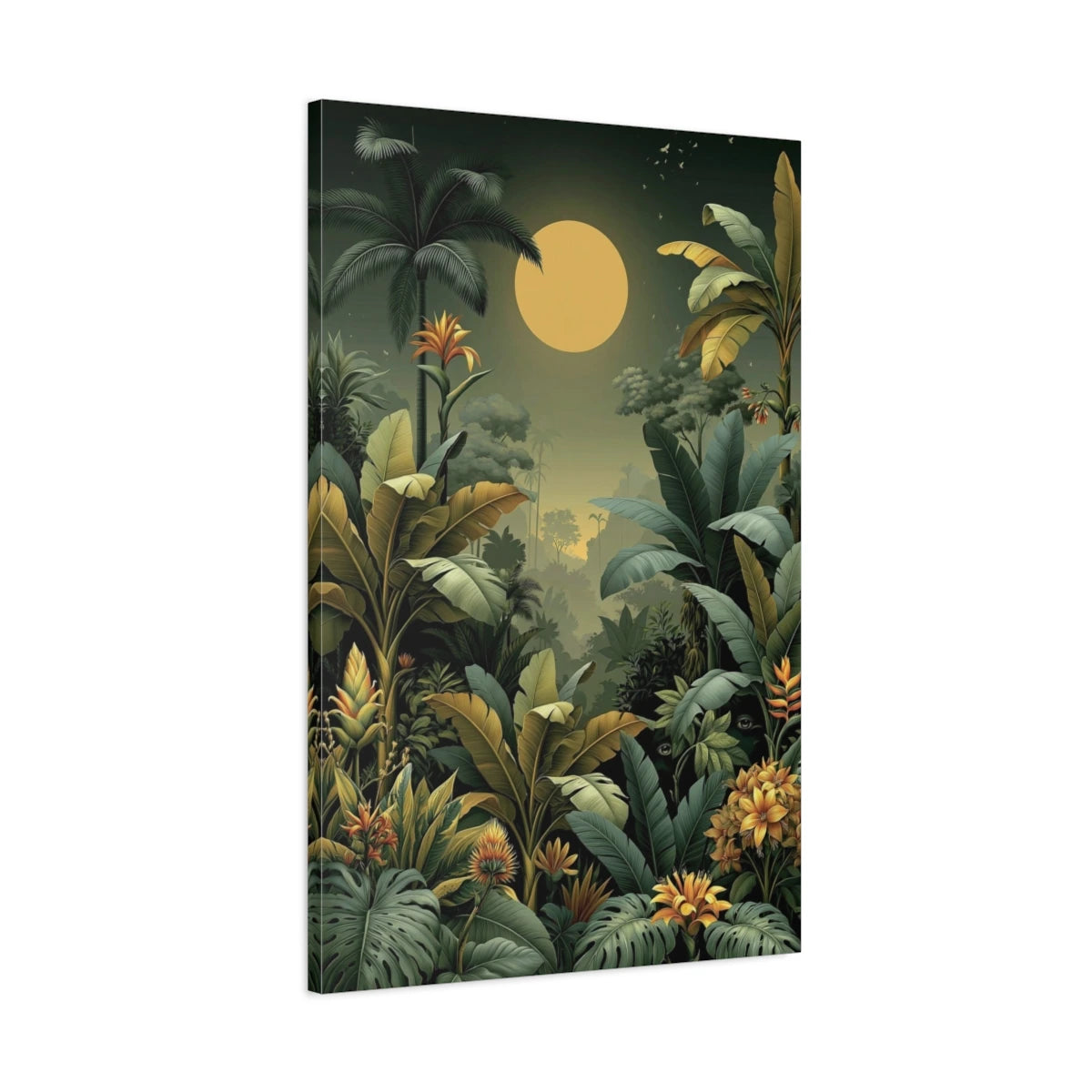 Tableau Jungle Art Naïf Lune Verte - toile 3D avec bords imprimes visibles