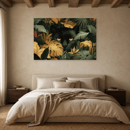 Tableau Jungle Art Naïf Panthère Cachée dans une chambre apaisante