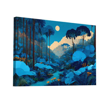 Product Hero 3D WebP Tableau Jungle Bleu : Nuit Tropicale - Art Virtuoso