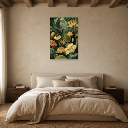 Tableau Jungle Colibri Fleurs Tropicales dans une chambre apaisante