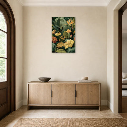 Tableau Jungle Colibri Fleurs Tropicales dans une entree ou un couloir decore