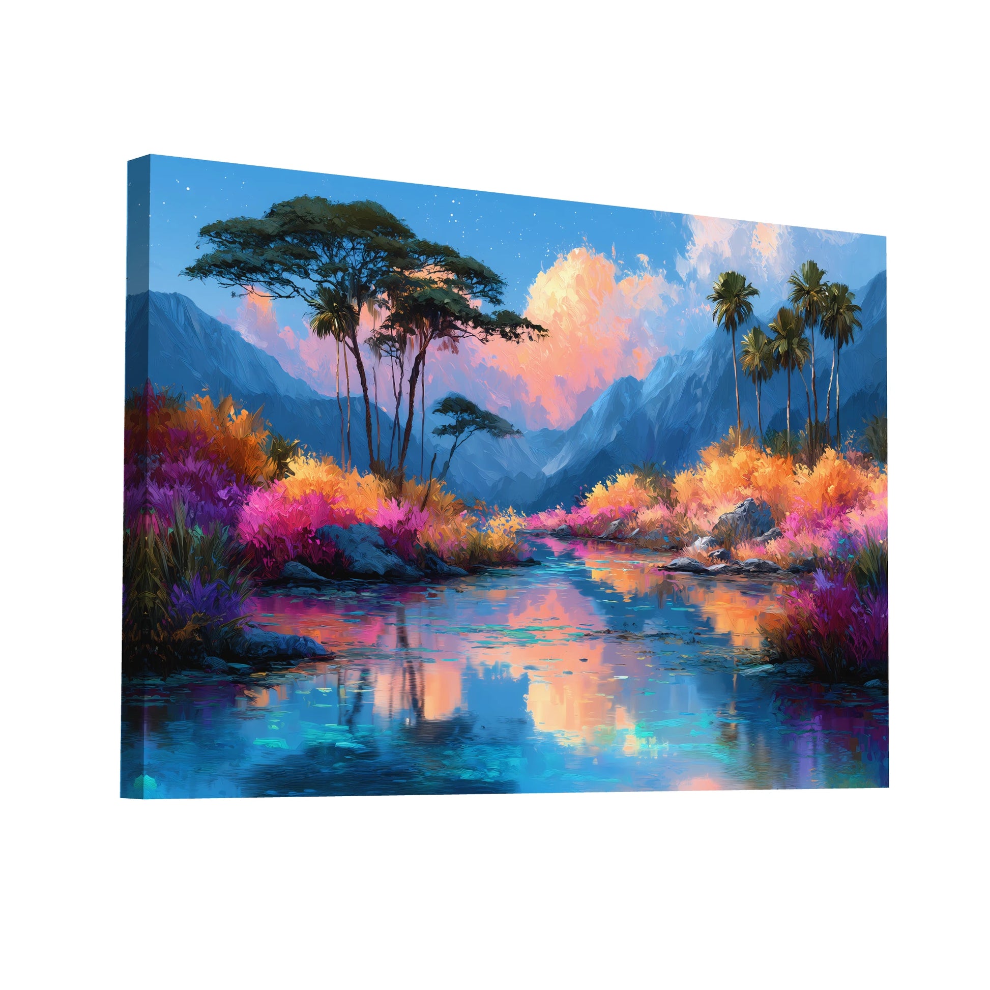 Product Hero 3D WebP Tableau Jungle Coloré : Vallée Arc-en-Ciel - Art Virtuoso