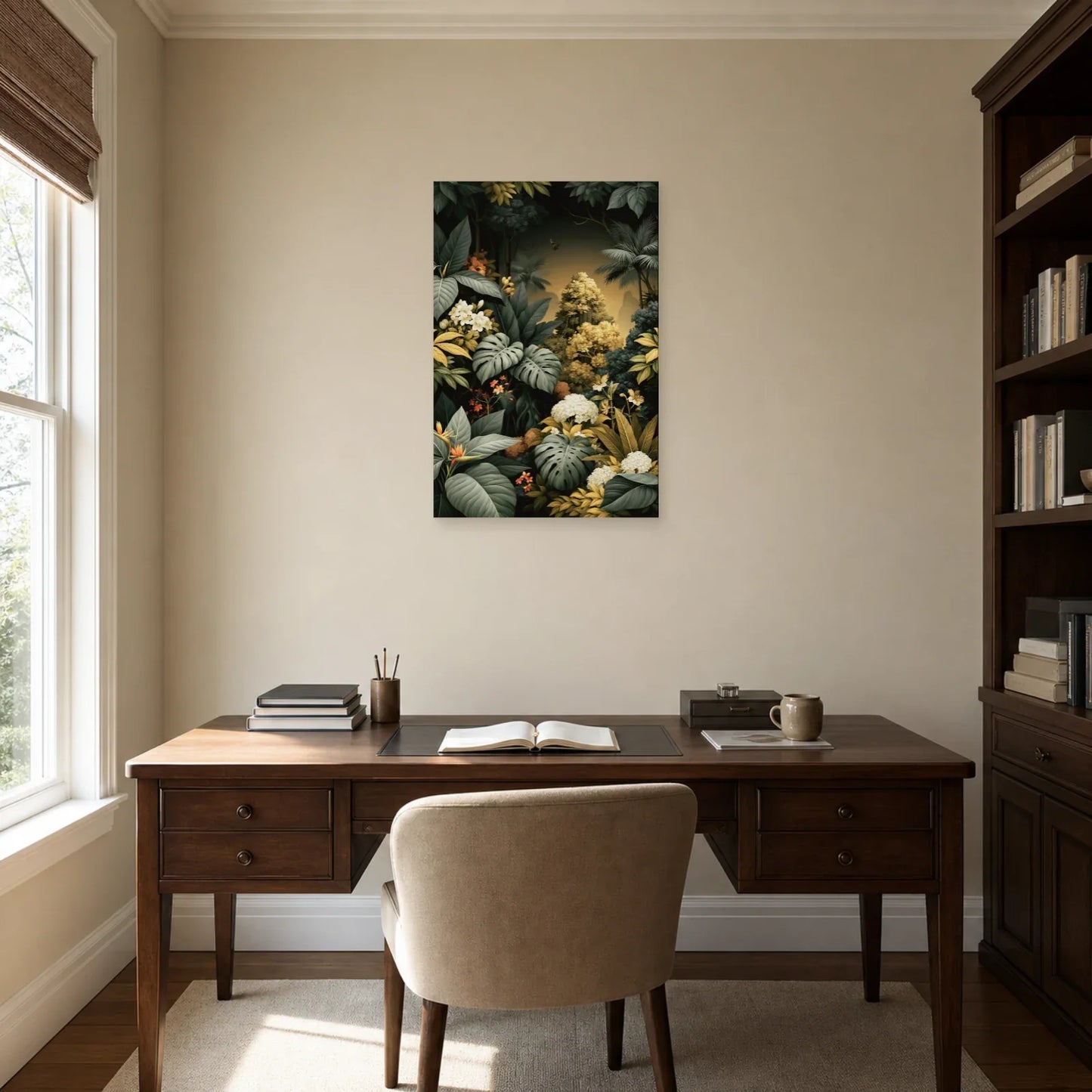Tableau Jungle Feuillage Graphique dans un bureau elegant